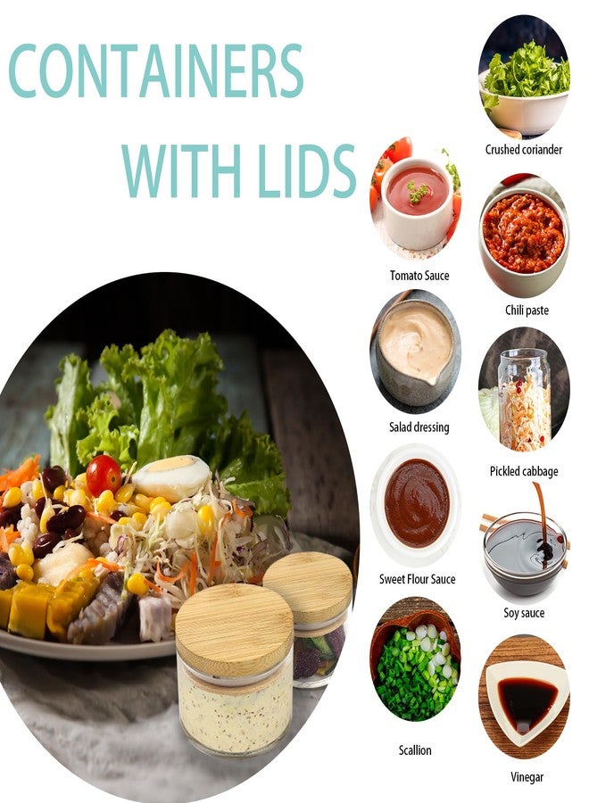 RSSCIIIUL 3.4 oz Double Compartment Condiment Container with Bamboo Lids, Leakproof Reusable Salad Dressing Container to Go 3 Pack Dip Sauce Cups for Lunch Box, Picnics,Travel Meal Prep, Kitchen Storage - Image 4