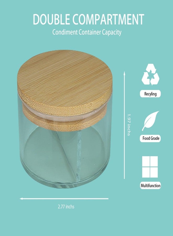 RSSCIIIUL 3.4 oz Double Compartment Condiment Container with Bamboo Lids, Leakproof Reusable Salad Dressing Container to Go 3 Pack Dip Sauce Cups for Lunch Box, Picnics,Travel Meal Prep, Kitchen Storage - Image 2