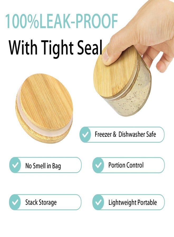RSSCIIIUL 3.4 oz Double Compartment Condiment Container with Bamboo Lids, Leakproof Reusable Salad Dressing Container to Go 3 Pack Dip Sauce Cups for Lunch Box, Picnics,Travel Meal Prep, Kitchen Storage - Image 3