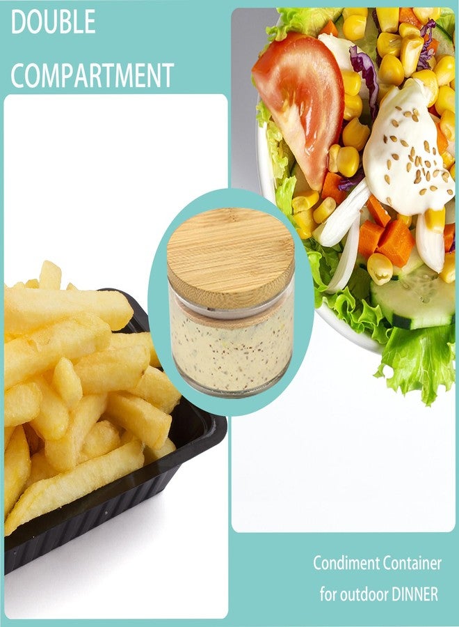 RSSCIIIUL 3.4 oz Double Compartment Condiment Container with Bamboo Lids, Leakproof Reusable Salad Dressing Container to Go 3 Pack Dip Sauce Cups for Lunch Box, Picnics,Travel Meal Prep, Kitchen Storage - Image 5
