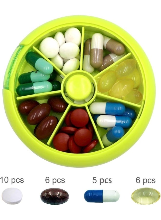Portable Pill Box For Travel, 7 Compartments For Medicines And Vitamins, Suitable To Put In A Pocket Or Purse, Safe Storage Of Daily Doses- Green - Image 2