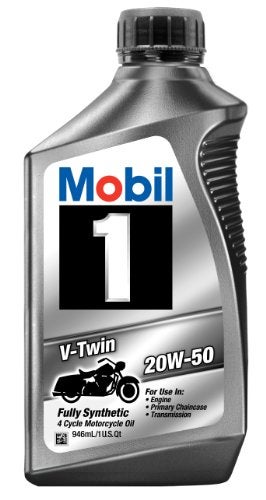 Mobil 1 Motor Oil, V-Twin, 20W50, Synthetic, 1 qt Bottle, V-Twin Motorcycles, Each - Image 1