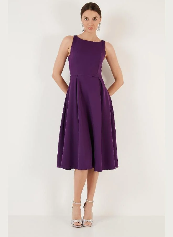 Lela Lela Regular Fit Crew Neck Pocketed Pleated Midi Length Evening Dress Women's Dress 6111963