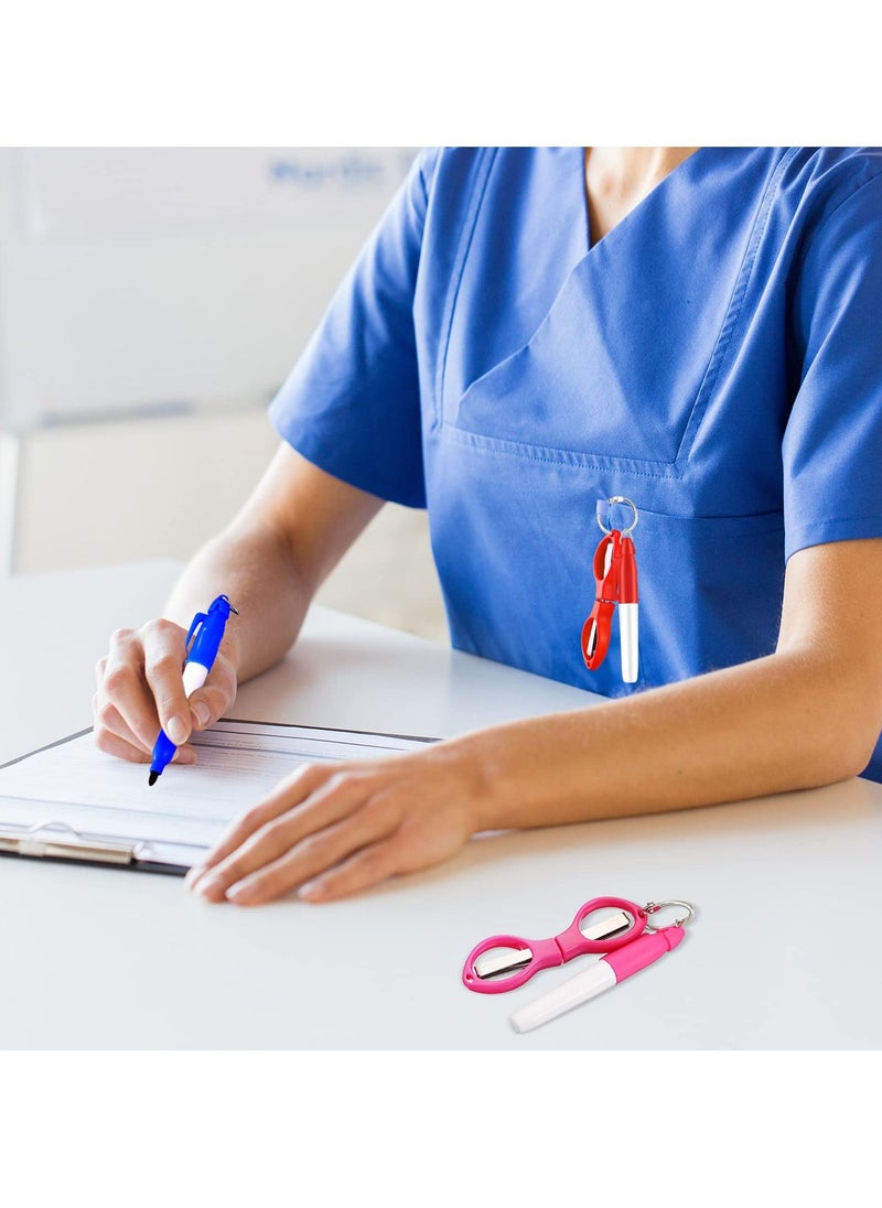 15 قطعة مقص أمان قابل للطي للممرضات بمقبض بلاستيكي صغير قابل للطي مقص ممرضة مجموعة أقلام، علامات دائمة نقطة دقيقة ممرضة مجموعة أقلام حلقة فضية مقص قابل للطي مقص سلسلة المفاتيح