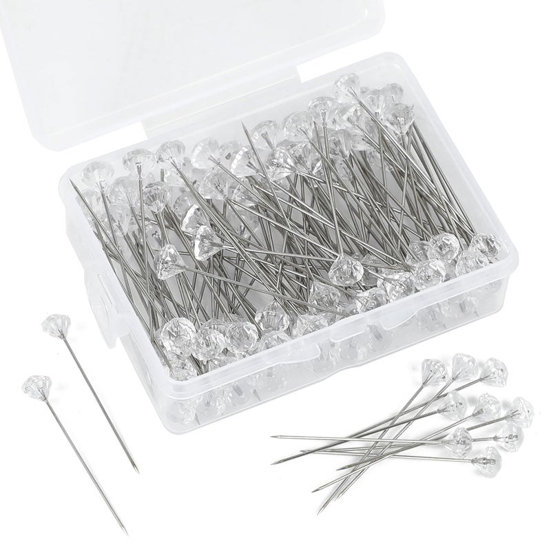 100 Pcs Corsage Bouquet Pins for Flowers 2 Inch Floral Diamond Pins for Bouquets Rhinestone Crystal Pin for Wedding Bridal Hair Accessories Jewelry Decoration DIY Craft Sewing