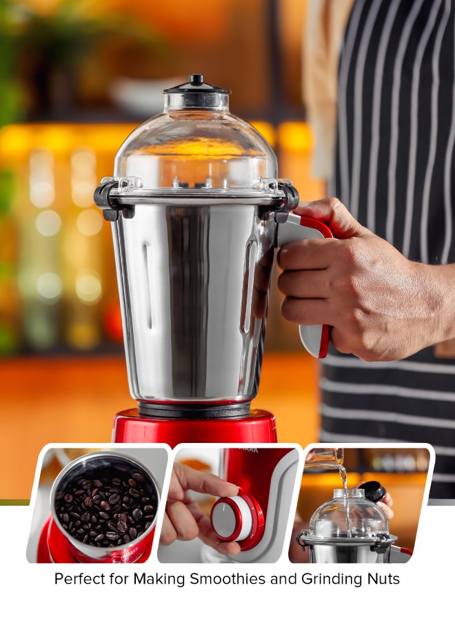 Olsenmark 3 IN 1 Indian Mixer Grinder Juicer OMSB2427J, 750W Powerful Motor with Stainless Steel Jars and Blades, 3 Jars with 3 Speed Control Unbreakable Polycarbonate Jar Caps, Multicolour 750 W OMSB2427K Multicolour - Image 4