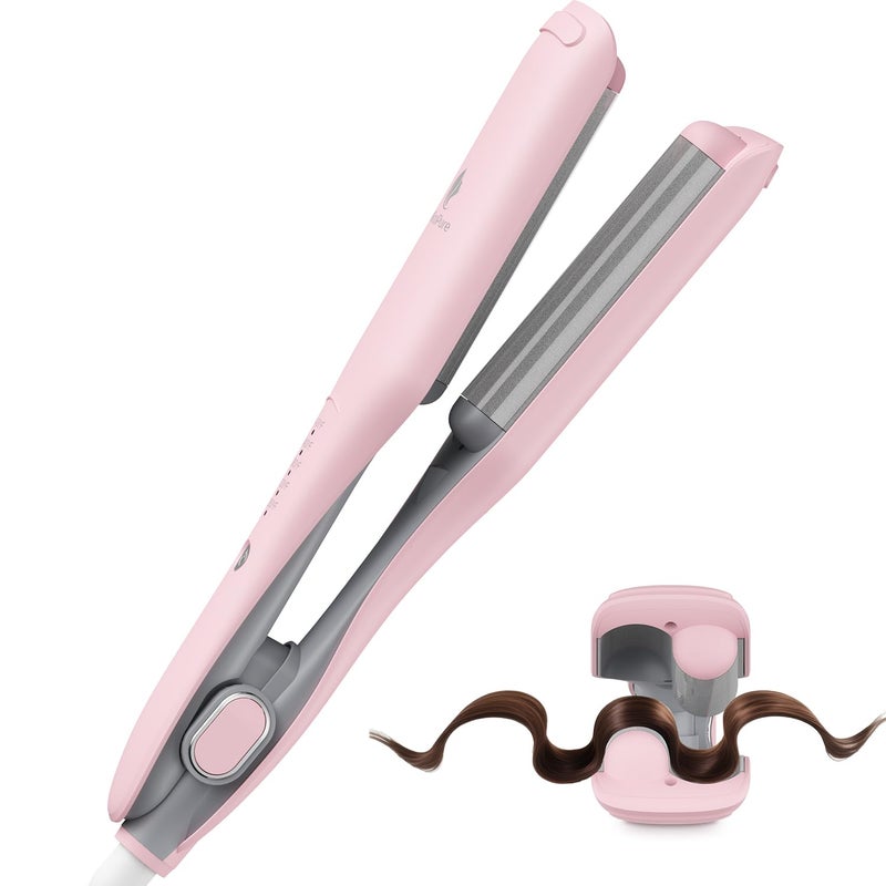 miropure Curling Iron Hair Crimper Waver, MiroPure Waves Curling Wand 1 inch with 30S Fast Heating & PTC Heater, Deep Waver Hair Curler for Women, Dual Voltage, Pink - Image 1