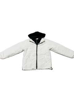 White Puffer Jacket with Black Hood