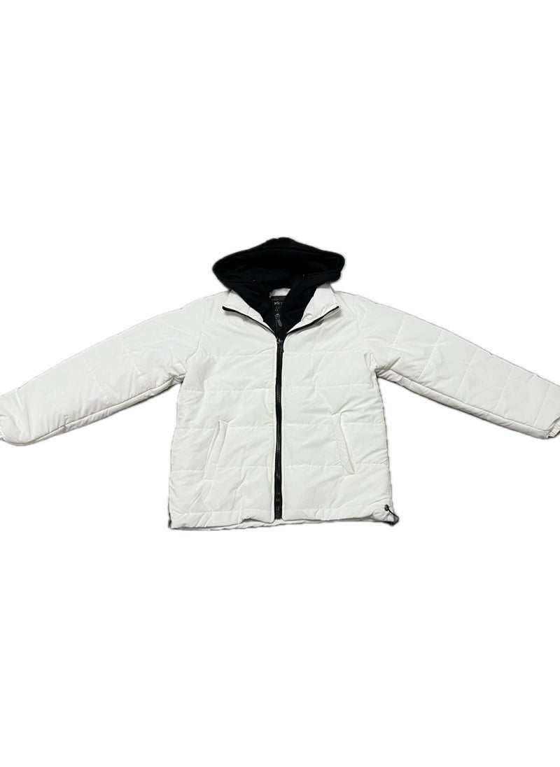Maker - White Puffer Jacket with Black Hood - Image 1
