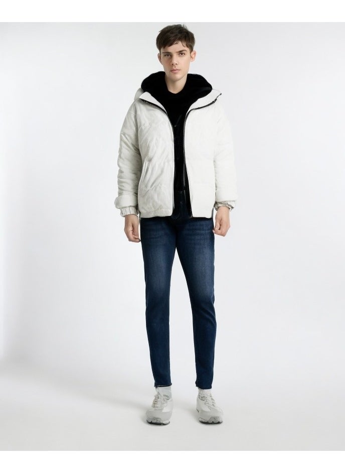Maker - White Puffer Jacket with Black Hood - Image 1