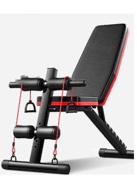 KUYING adjustable folding weight bench, folding incline down exercise bench 250KG sit-up bench with resistance band, multi-functional bench for full body exercise home fitness equipment for full body exercise, 3 seconds folding, suitable for exercise, incline, flat, sit-up