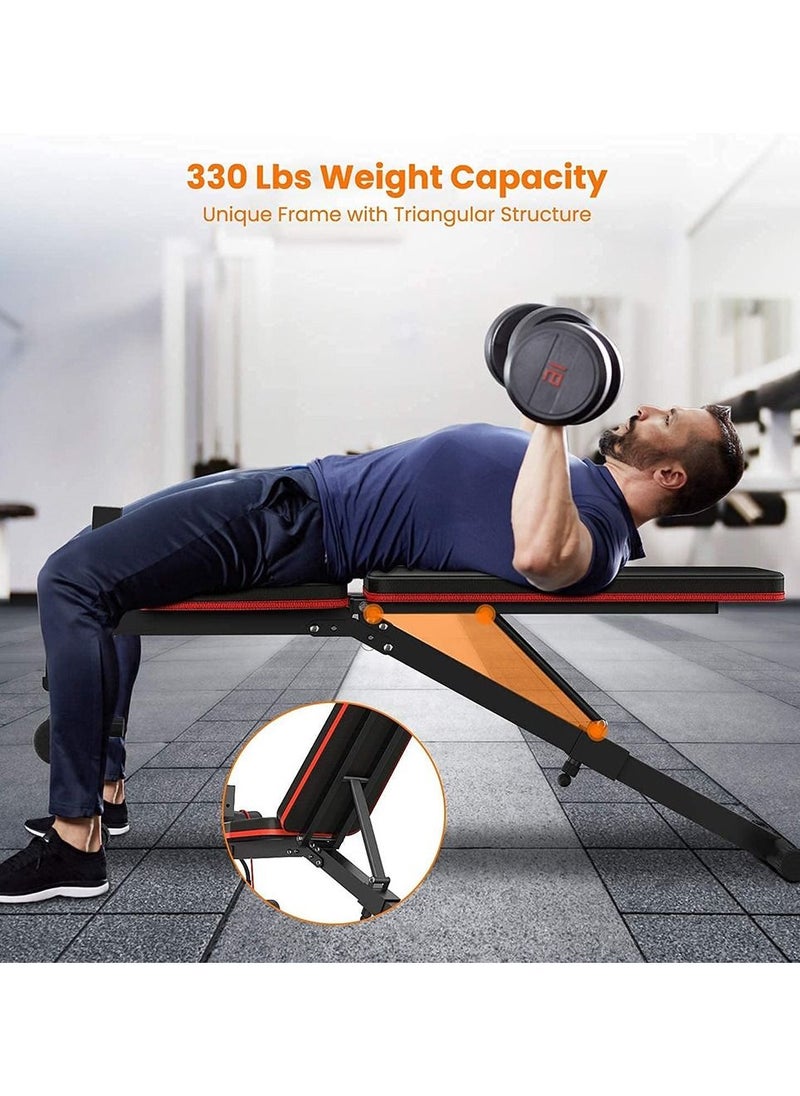 KUYING adjustable folding weight bench, folding incline down exercise bench 250KG sit-up bench with resistance band, multi-functional bench for full body exercise home fitness equipment for full body exercise, 3 seconds folding, suitable for exercise, incline, flat, sit-up