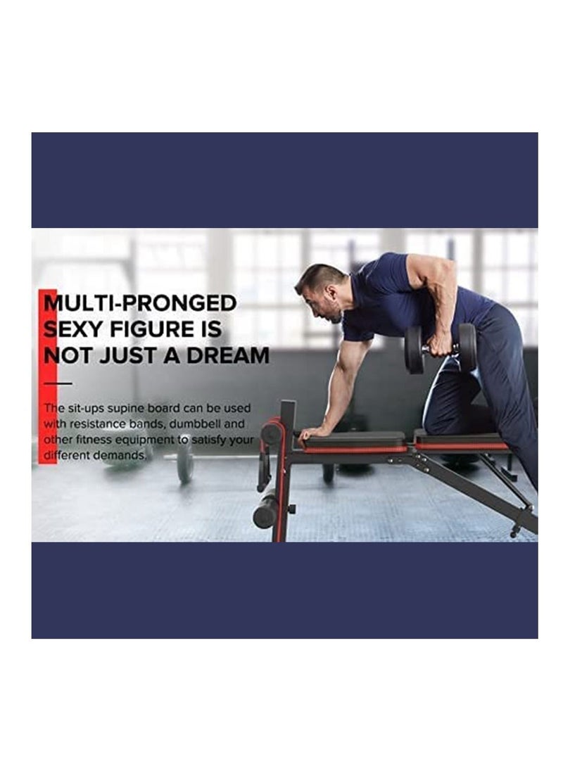KUYING adjustable folding weight bench, folding incline down exercise bench 250KG sit-up bench with resistance band, multi-functional bench for full body exercise home fitness equipment for full body exercise, 3 seconds folding, suitable for exercise, incline, flat, sit-up