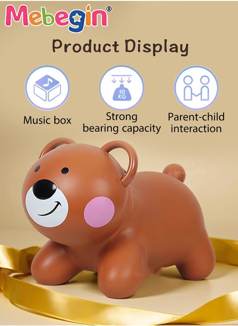 Bouncy Bear with a Pump, Inflatable Ride-on Toy with Adorable Appearance, Durable Bouncy hopper, Inflatable Bouncing Animal with 4-leged Support, No Limited Playing Areas, Ideal Gift for Kids, 38*29*50cm