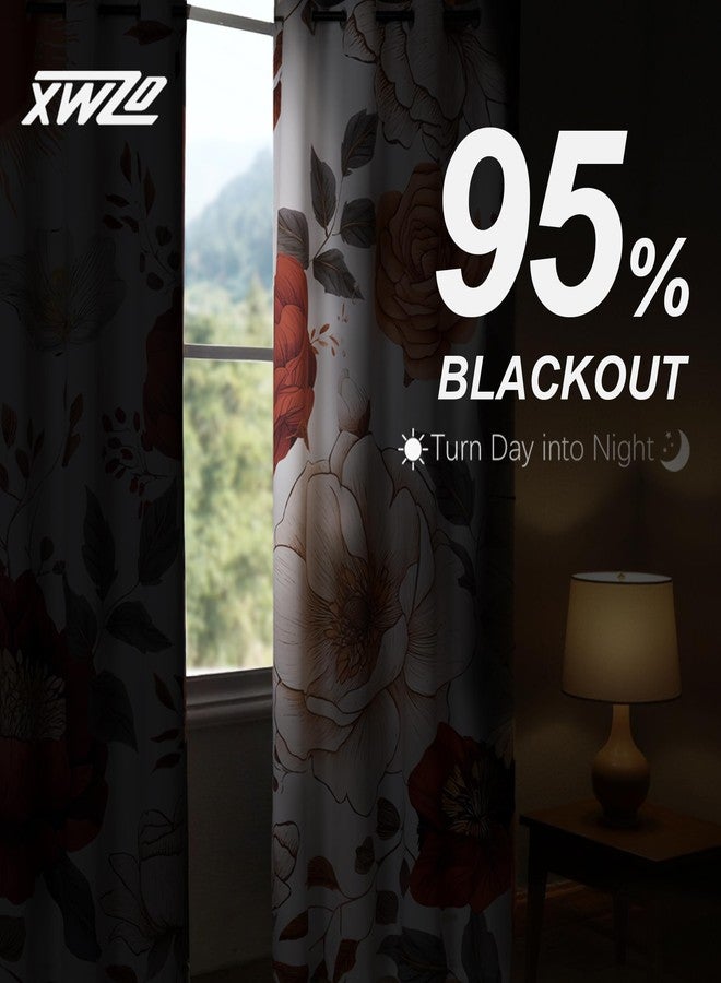 XWZO Boho Blackout Floral Curtains for Bedroom, Flower Patterned Vintage Curtains Mid Century Botanical Printed Black Out Curtain 84 Inch Length 2 Panels for Living Room Grommet Top Bohemian Decor - Image 3