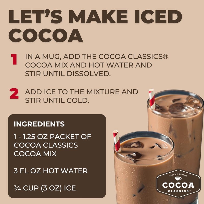 Cocoa Classics Chocolate Supreme Cocoa Mix, Hot Chocolate, Made with Nonfat Milk, Just Add Hot Water, Make Hot or Iced Cocoa, Gluten Free & Kosher Dairy Friendly, 1.25oz Packets (Pack of 36) - Image 2