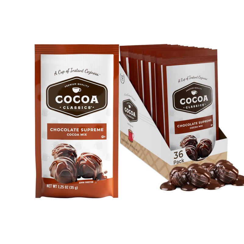Cocoa Classics Chocolate Supreme Cocoa Mix, Hot Chocolate, Made with Nonfat Milk, Just Add Hot Water, Make Hot or Iced Cocoa, Gluten Free & Kosher Dairy Friendly, 1.25oz Packets (Pack of 36) - Image 1