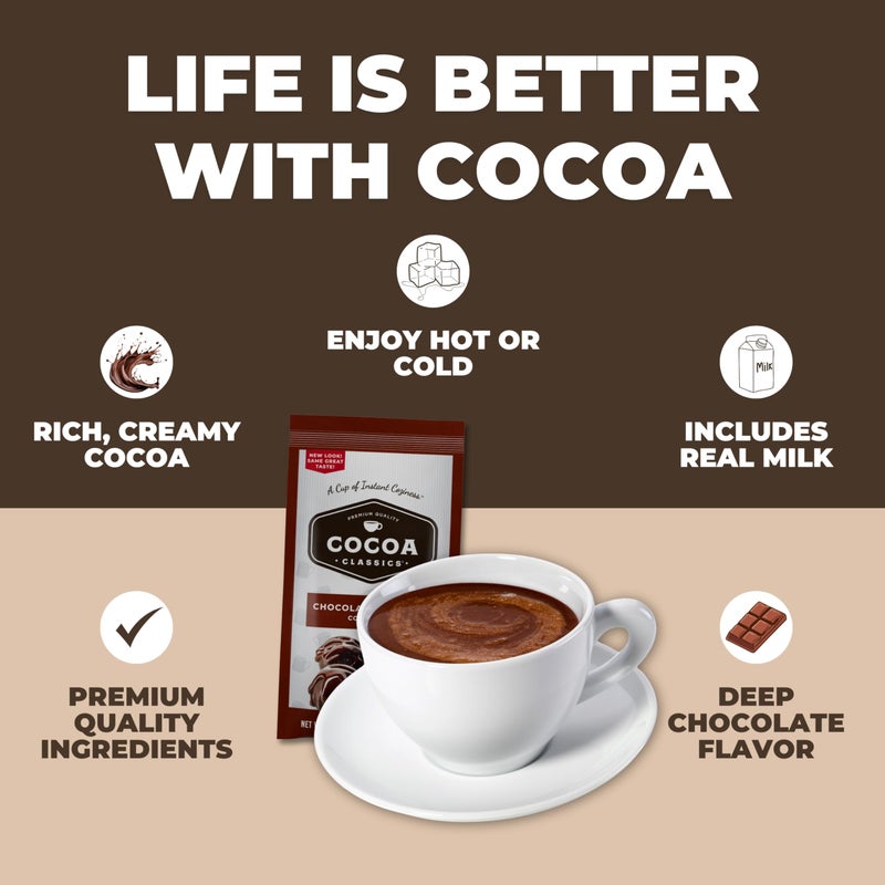 Cocoa Classics Chocolate Supreme Cocoa Mix, Hot Chocolate, Made with Nonfat Milk, Just Add Hot Water, Make Hot or Iced Cocoa, Gluten Free & Kosher Dairy Friendly, 1.25oz Packets (Pack of 36) - Image 3