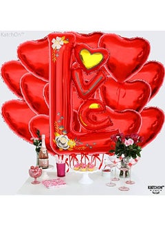 KATCHON 12+1 Red Love Balloon Vertical Big 44 Inch Foil Red Heart Balloons | Heart Shaped Balloons For Romantic Decorations Special Night | I Love You Balloons For Wedding Anniversary Birthday Paty  - Image 5