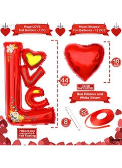 KATCHON 12+1 Red Love Balloon Vertical Big 44 Inch Foil Red Heart Balloons | Heart Shaped Balloons For Romantic Decorations Special Night | I Love You Balloons For Wedding Anniversary Birthday Paty  - Image 4