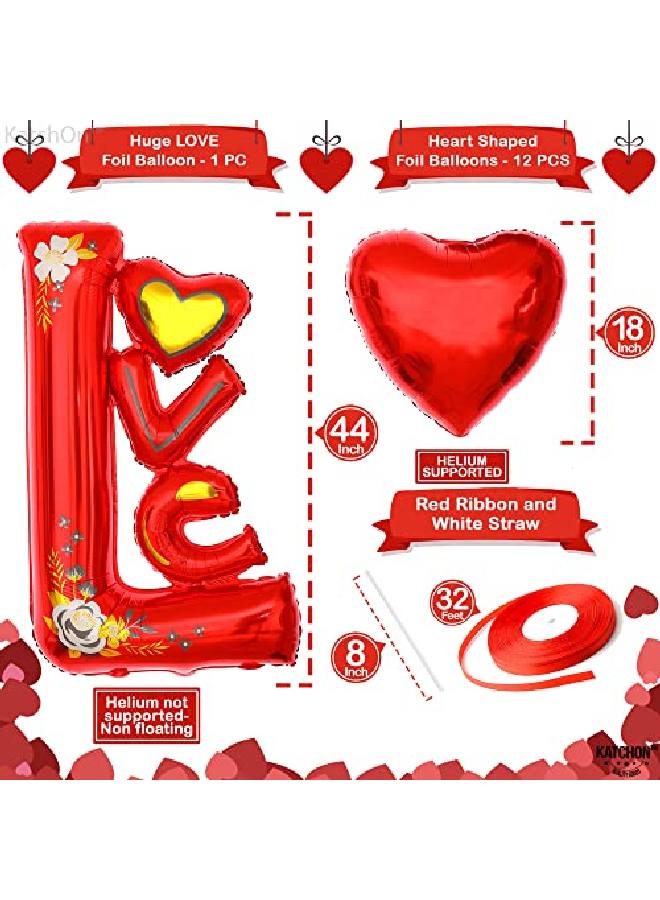 KATCHON 12+1 Red Love Balloon Vertical Big 44 Inch Foil Red Heart Balloons | Heart Shaped Balloons For Romantic Decorations Special Night | I Love You Balloons For Wedding Anniversary Birthday Paty  - Image 4