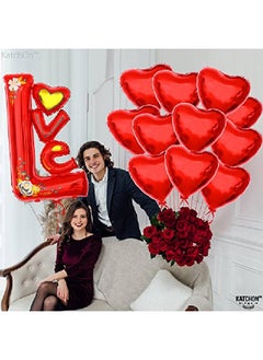 KATCHON 12+1 Red Love Balloon Vertical Big 44 Inch Foil Red Heart Balloons | Heart Shaped Balloons For Romantic Decorations Special Night | I Love You Balloons For Wedding Anniversary Birthday Paty  - Image 3
