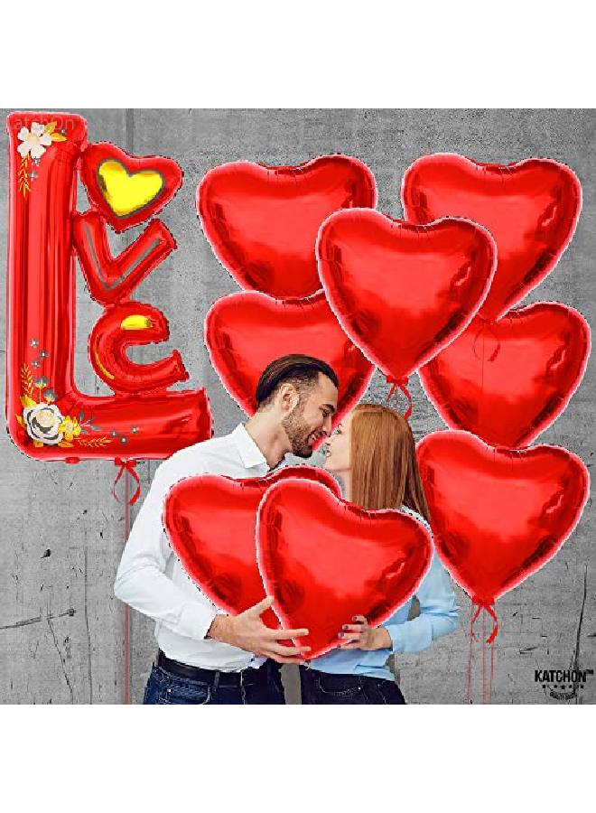 KATCHON 12+1 Red Love Balloon Vertical Big 44 Inch Foil Red Heart Balloons | Heart Shaped Balloons For Romantic Decorations Special Night | I Love You Balloons For Wedding Anniversary Birthday Paty  - Image 2
