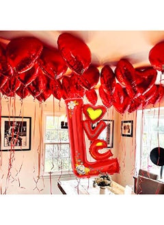 KATCHON 12+1 Red Love Balloon Vertical Big 44 Inch Foil Red Heart Balloons | Heart Shaped Balloons For Romantic Decorations Special Night | I Love You Balloons For Wedding Anniversary Birthday Paty  - Image 1