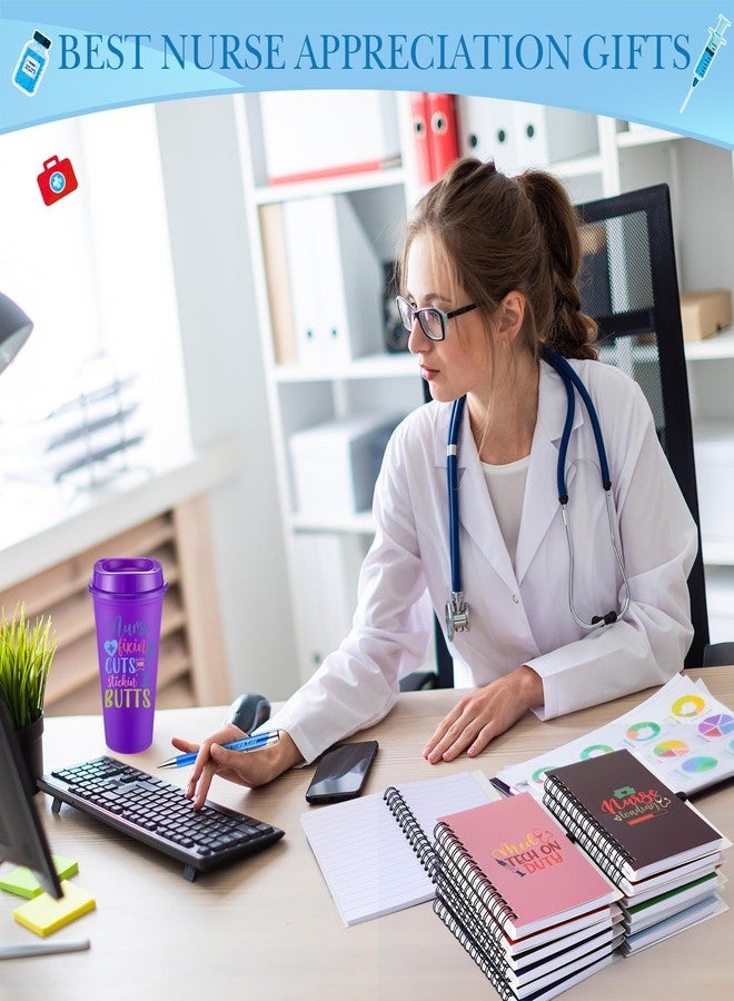 Skylety هدايا أسبوع الممرضات من سكايليتي 72 قطعة أكواب تقدير سعة 16 أونصة مع أغطية أكواب قهوة قابلة لإعادة الاستخدام دفاتر تحفيزية أقلام شكر للممرضات هدايا للممرضات للنساء والرجال (أسلوب حديث) - Image 3