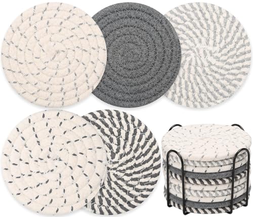 Billbotk 10 Pieces Coasters for Drinks, Absorbent Drink Coasters with Holder, Coffee Table Coaster Set for Home Decor, Apartment Decor Aesthetic, Living Room Essentials, 4.3 Inches - Image 1