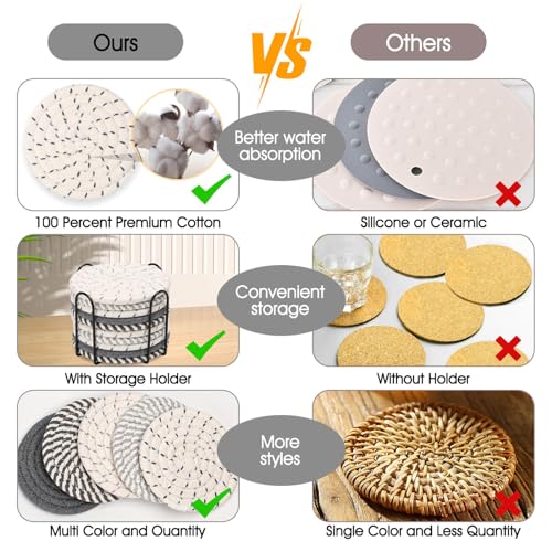 Billbotk 10 Pieces Coasters for Drinks, Absorbent Drink Coasters with Holder, Coffee Table Coaster Set for Home Decor, Apartment Decor Aesthetic, Living Room Essentials, 4.3 Inches - Image 5
