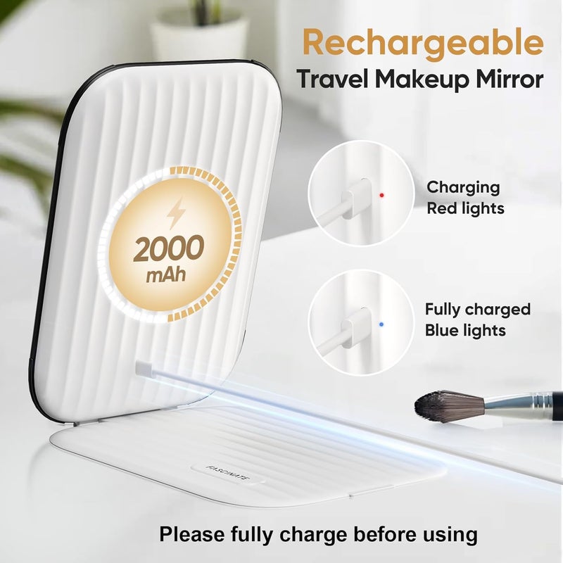 FUNTOUCH Rechargeable Travel Makeup Mirror with Lights and 10X Magnification, Lighted Portable Vanity Mirror with 80 LEDs,2000mAh Battery,Brightness Adjustable,3 Lighting,Touch Dimming Compact Mirror - Image 2