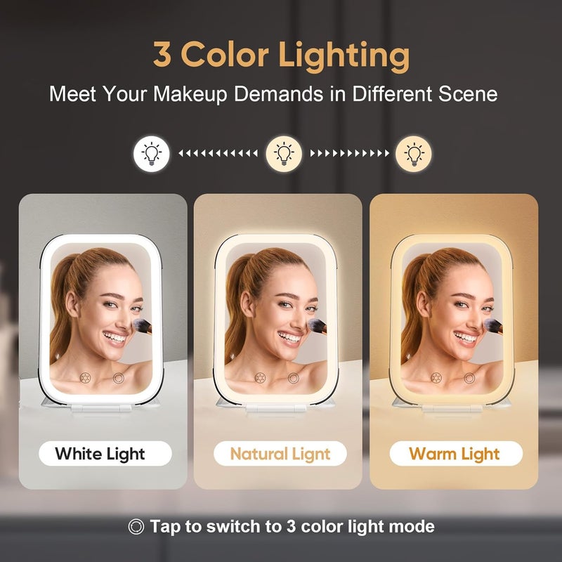 FUNTOUCH Rechargeable Travel Makeup Mirror with Lights and 10X Magnification, Lighted Portable Vanity Mirror with 80 LEDs,2000mAh Battery,Brightness Adjustable,3 Lighting,Touch Dimming Compact Mirror - Image 3