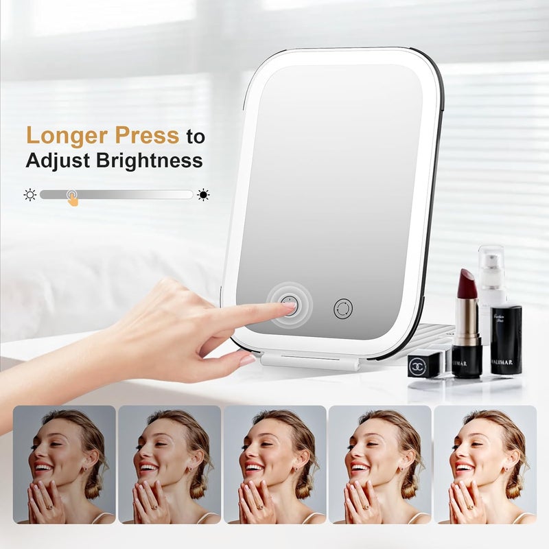 FUNTOUCH Rechargeable Travel Makeup Mirror with Lights and 10X Magnification, Lighted Portable Vanity Mirror with 80 LEDs,2000mAh Battery,Brightness Adjustable,3 Lighting,Touch Dimming Compact Mirror - Image 4