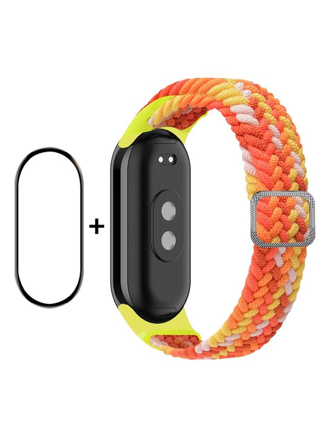 Replacement Strap For Xiaomi Mi Band 8 ENKAY Hat-Prince 2 in 1 Set Full Coverage Screen Protector + Elastic Braided Nylon Watch Band Colorful Orange