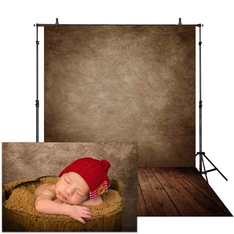 Allenjoy 5x7ft Soft Fabric Brown Wall with Wooden Floor Photography Backdrop Newborn Baby Photoshoot Abstract Portraits Photo Photographer Background Props - Image 1