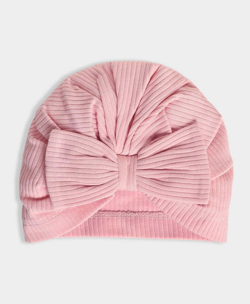 Mi Arcus Pink Knitted Cotton Turban Styel Cap for Baby Girls Kids 0-6 Months - Image 2
