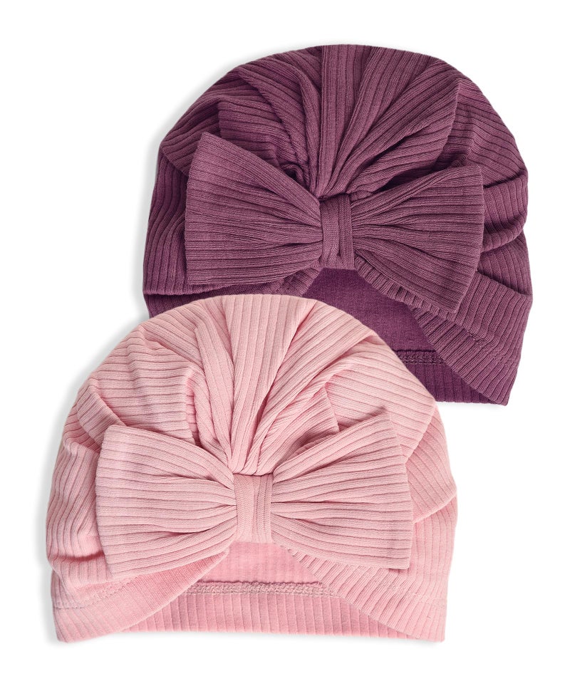 Mi Arcus Pink Knitted Cotton Turban Styel Cap for Baby Girls Kids 0-6 Months - Image 1