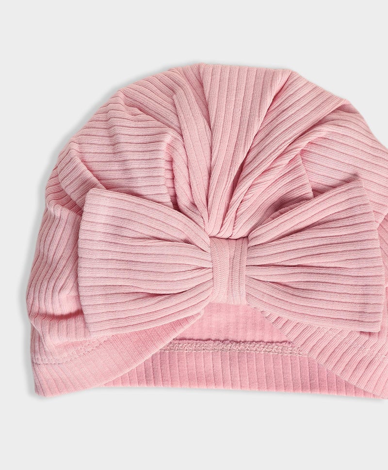 Mi Arcus Pink Knitted Cotton Turban Styel Cap for Baby Girls Kids 0-6 Months - Image 3