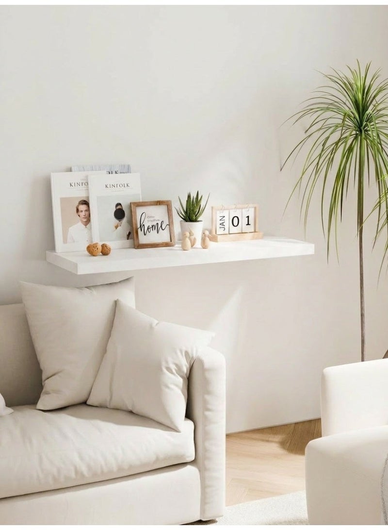 Living 120cm White Flat Wooden Wall Shelf | Concealed Mounting Floating Shelf | Multi-Purpose Home Storage Organizer - Image 1