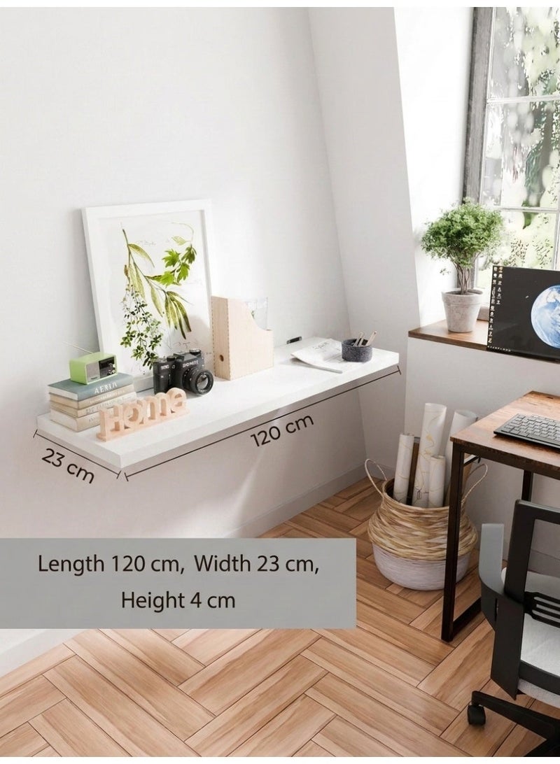 Living 120cm White Flat Wooden Wall Shelf | Concealed Mounting Floating Shelf | Multi-Purpose Home Storage Organizer - Image 2