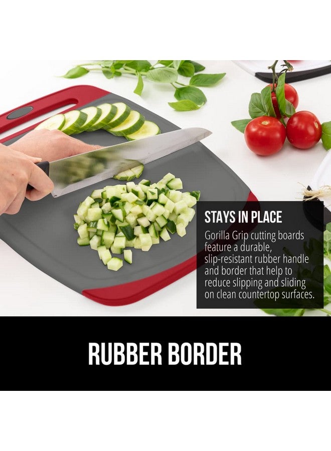 GORILLA GRIP 100% BPA-Free Reversible Kitchen Cutting Board Set of 3, Nonporous, Juice Grooves Catch Liquid, Slip Resistant Handle Border, Dishwasher Safe, Durable Large Food Chopping Boards, Red Gray - Image 3
