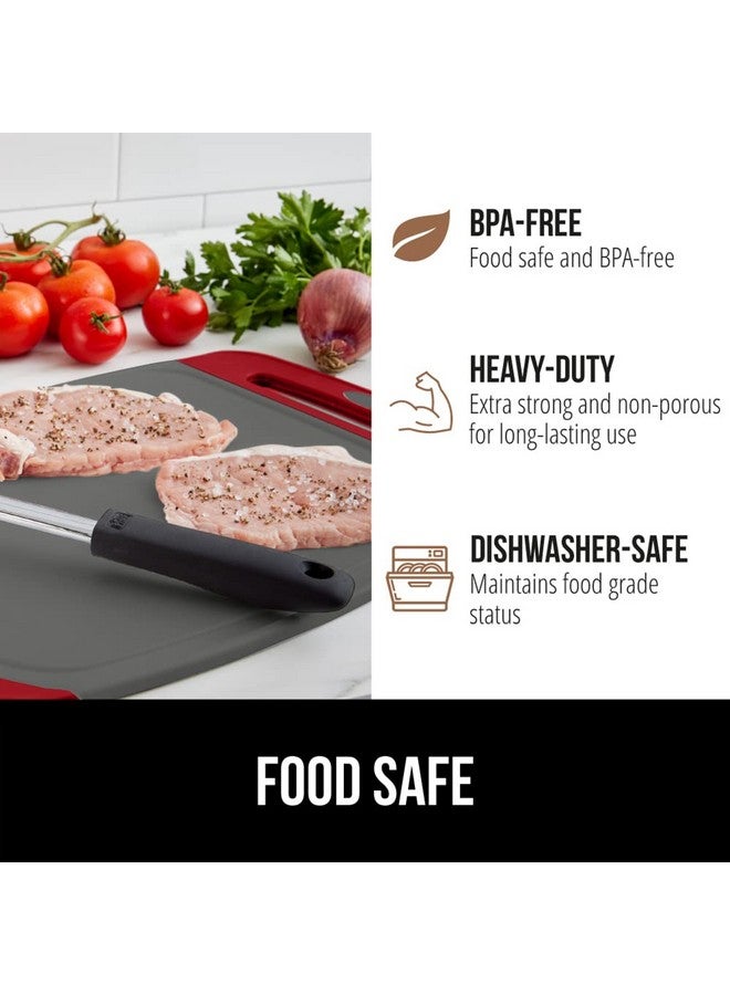 GORILLA GRIP 100% BPA-Free Reversible Kitchen Cutting Board Set of 3, Nonporous, Juice Grooves Catch Liquid, Slip Resistant Handle Border, Dishwasher Safe, Durable Large Food Chopping Boards, Red Gray - Image 5
