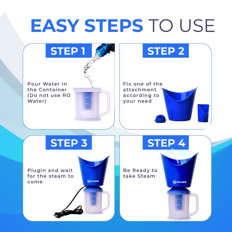 بخار ووز 3 في 1 لنزلات البرد والسعال، جهاز بخار للوجه، جهاز استنشاق بخار وآلة بخار، تعقيم بخاري بالأشعة فوق البنفسجية (استخدم فقط مياه RO/فلتر) - أزرق - Image 5