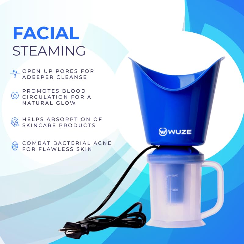 بخار ووز 3 في 1 لنزلات البرد والسعال، جهاز بخار للوجه، جهاز استنشاق بخار وآلة بخار، تعقيم بخاري بالأشعة فوق البنفسجية (استخدم فقط مياه RO/فلتر) - أزرق - Image 4