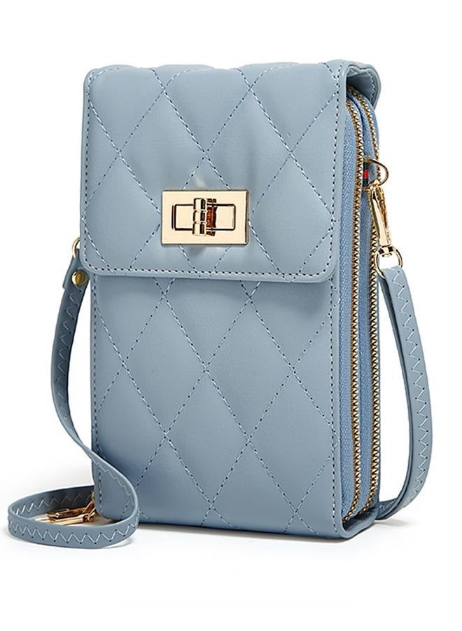 Women's Single Shoulder Crossbody Phone Bag Card Holder Women's Diamond Coin Purse Fashion Lock Large Bill Clip Coin Purse - Multi-Compartment Card Holder With Turn Lock, Coin Pocket And Zipper Bill Slot Light Blue  - Image 2