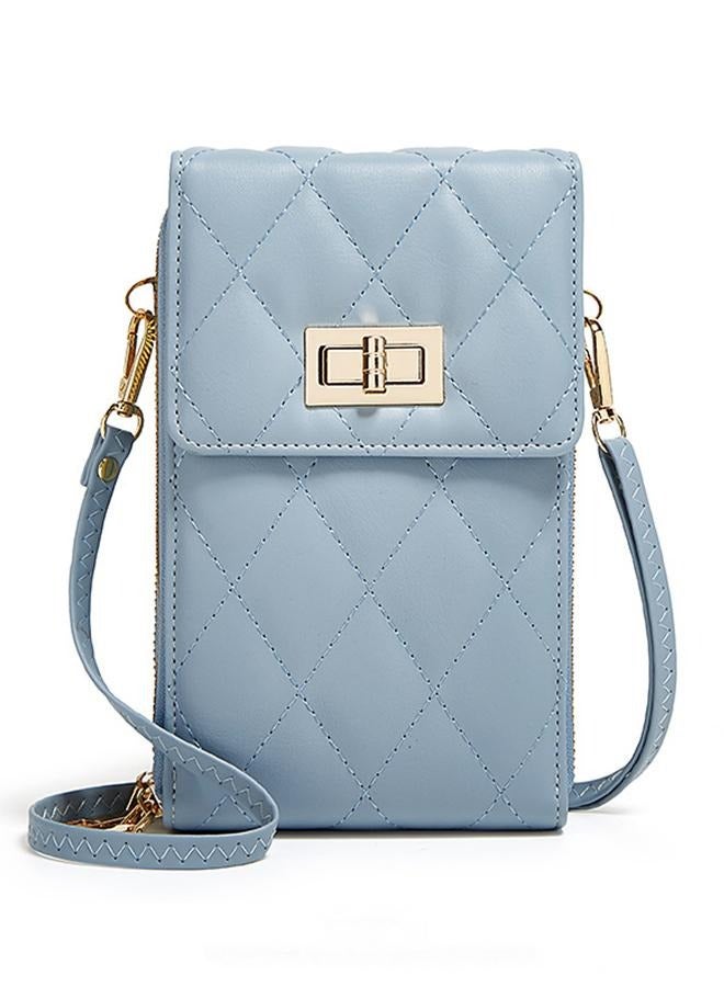 Women's Single Shoulder Crossbody Phone Bag Card Holder Women's Diamond Coin Purse Fashion Lock Large Bill Clip Coin Purse - Multi-Compartment Card Holder With Turn Lock, Coin Pocket And Zipper Bill Slot Light Blue  - Image 1