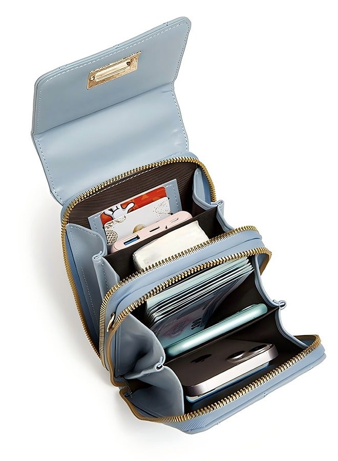 Women's Single Shoulder Crossbody Phone Bag Card Holder Women's Diamond Coin Purse Fashion Lock Large Bill Clip Coin Purse - Multi-Compartment Card Holder With Turn Lock, Coin Pocket And Zipper Bill Slot Light Blue  - Image 5