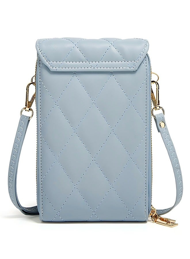 Women's Single Shoulder Crossbody Phone Bag Card Holder Women's Diamond Coin Purse Fashion Lock Large Bill Clip Coin Purse - Multi-Compartment Card Holder With Turn Lock, Coin Pocket And Zipper Bill Slot Light Blue  - Image 3
