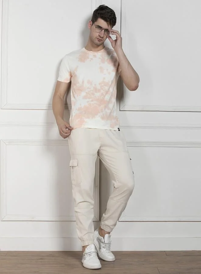 Dennis Lingo Regular Fit Peach Cotton Round Neck T-Shirt